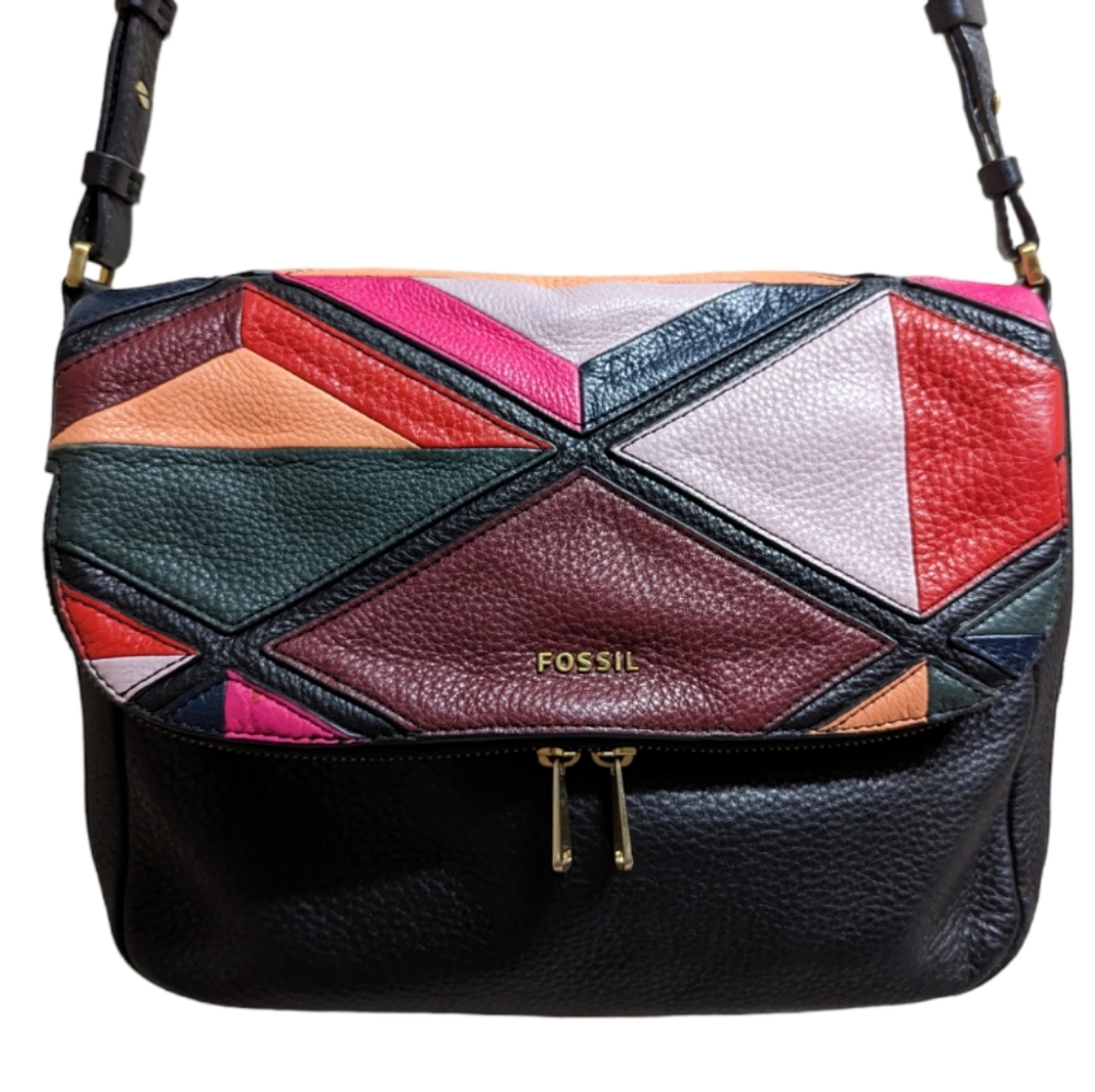Fossil expandable pebble leather crossbody bag, color block